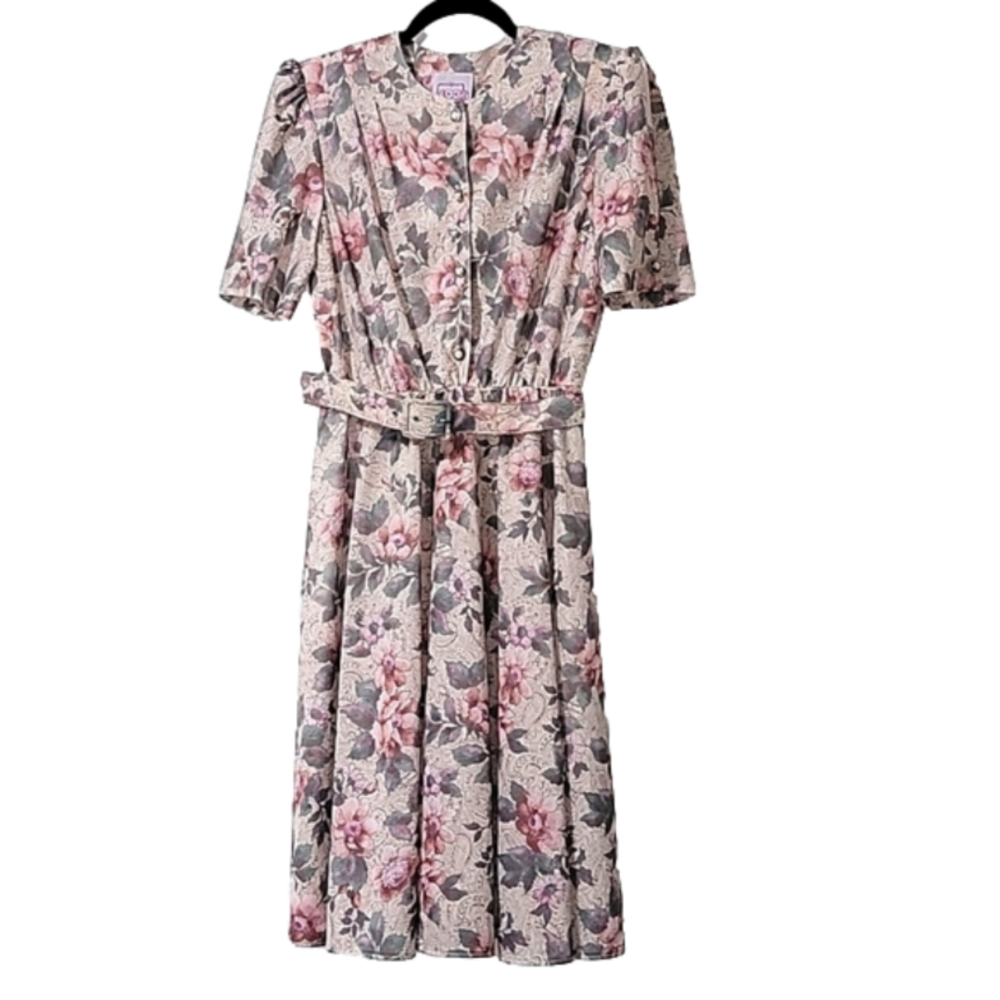 CALIFORNIA LOOKS Vintage 1980s floral dress, shoulder pads big hair Size 12P